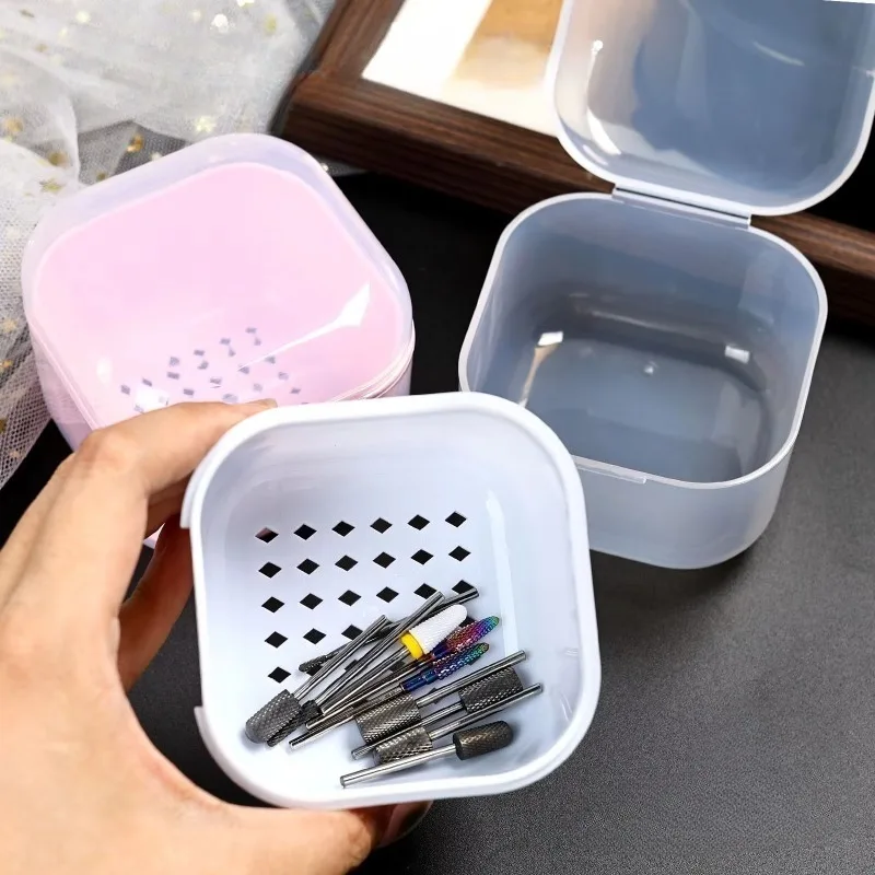 Square Double-layer Nail Bits Storage Cleaning Box Manicure Tool