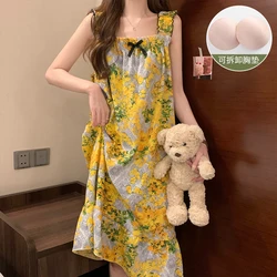 Plus Size Sexy Lace Sleeveless Vest Cotton Print Nightgowns for Women Summer Korean Cute Sleepwear Nightdress Night Dress Nighty