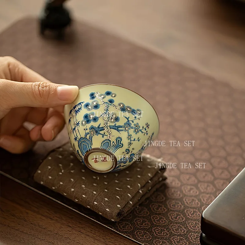 50ml Ceramic Flower Tea Cup Blue and White Porcelain Pine Tree Master's Cup Small Capacity Tea Cup Plum Blossom Teacups