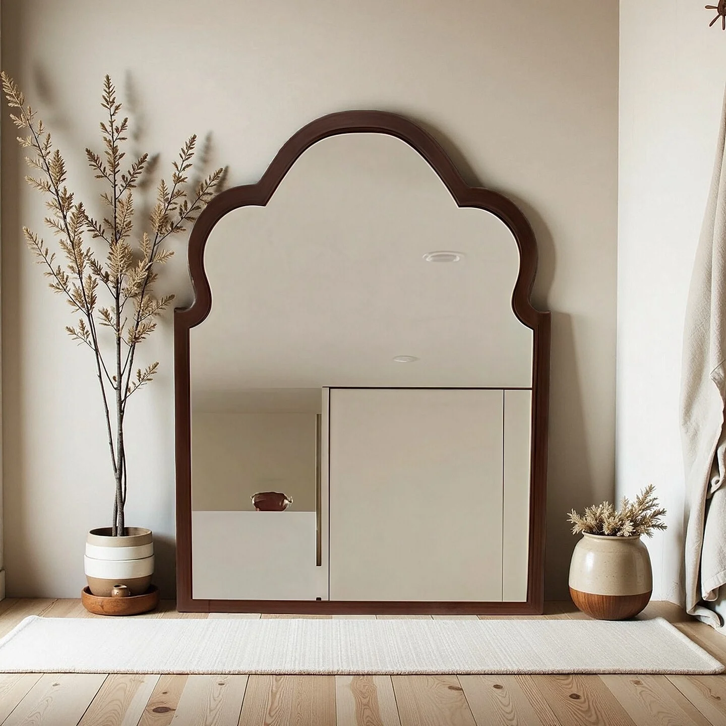 Wall Mounted Makeup Mirror 50cm X 35cm Irregular Design with Wooden Frame Window Decorative Bathroom Vanity Mirror view 3