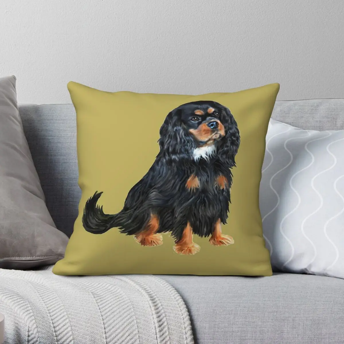 Cavalier King Charles Spaniel Square Pillowcase Polyester Linen Velvet Creative Zip Decorative Throw Pillow Case Car Cushion