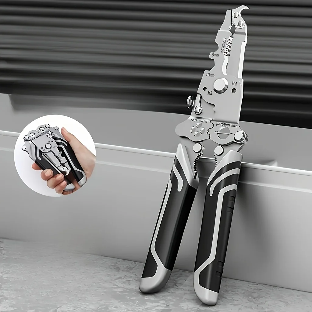 

1 шт., складной инструмент для зачистки проводов 18 в 1, ручной инструмент для зачистки, резки, гаечного ключа, фиксации, скручивания, вытягивания гвоздей, отверток