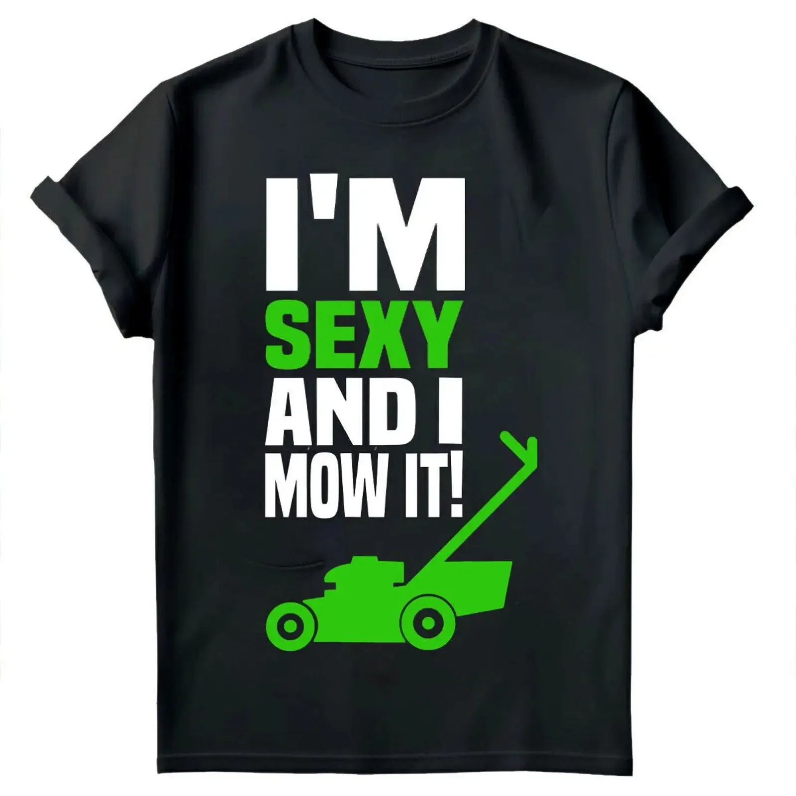 I M Sexy And Mow It Vatertagsgeschenk für Papa Herren Geschenk Neuheit T Shirt FD vintage Washed Casual Soft Stretched