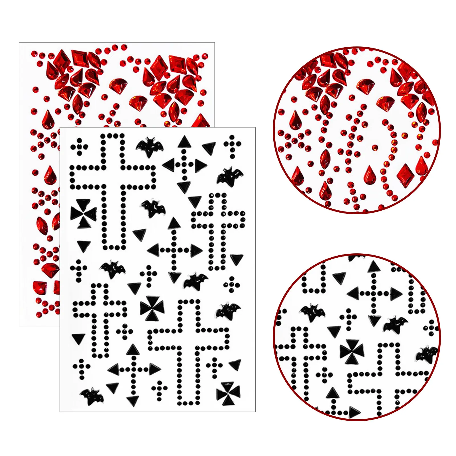 10 Pcs Diamond Tattoo Stickers Bat Face Jewelry Halloween Temporary Tattoos Festival Gems