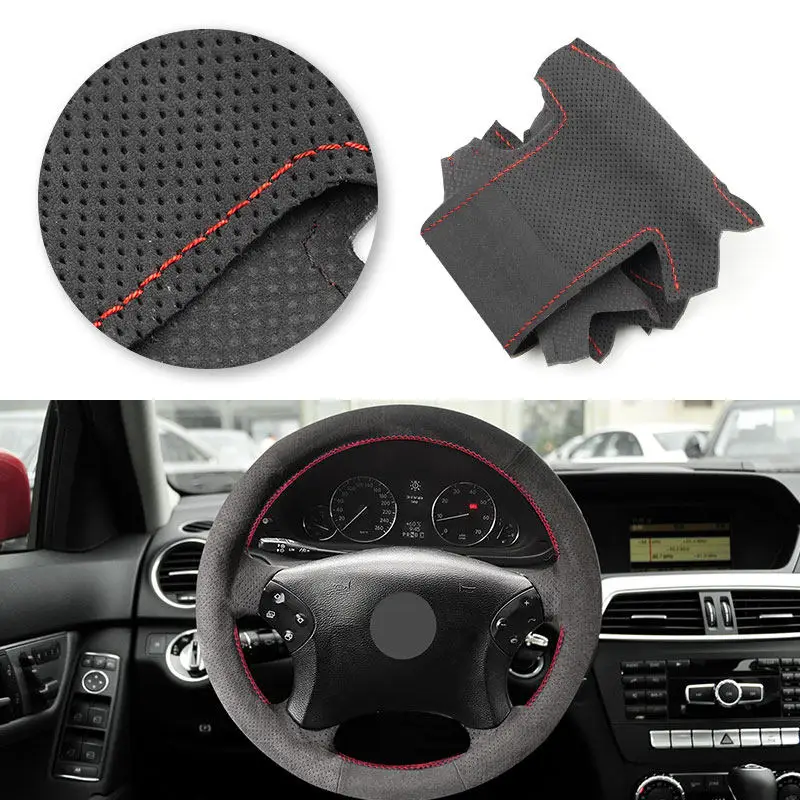 Car Interior Steering Wheel Suede Leather Cover Protective For Mercedes Benz C-Class W203 2001 2002 2003 2004 2005 2006 2007