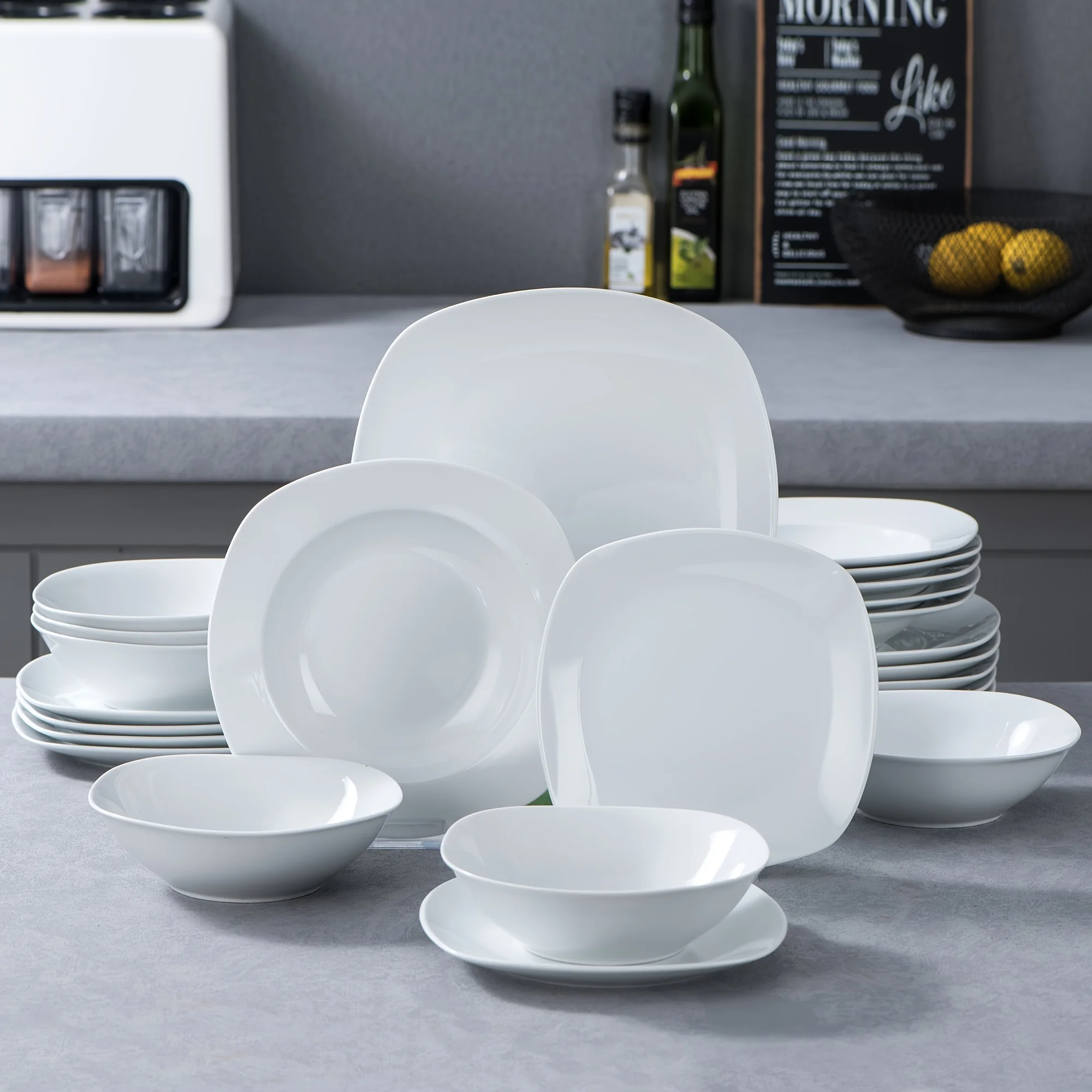 

24pcs White Ceramic Plate Sets Dinner Set Dinnerware with 6pcs Dinner Plate/ Dessert Plate/ Soup Plate/Bowl for 6 People
