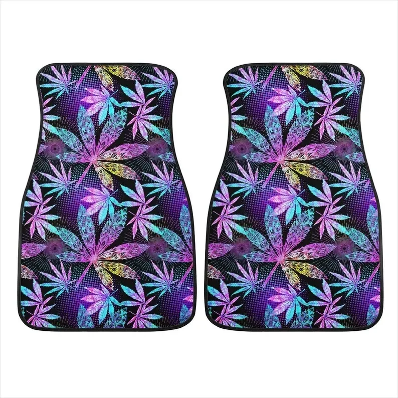 Cannabis Psychedelic Car Floor Mats - Kush Weed Smoker, Hippie Vibrant Marijuana Car Accessories, Mary Jane, DMT Acid Sto