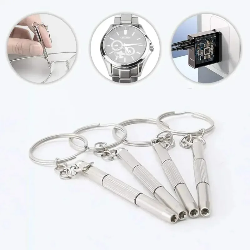 1-6pcs Steel Glasses Screwdriver Eyeglass Screwdriver Watch Repair Kit with Keychain Portable Hand Tools Precision Screwdriver