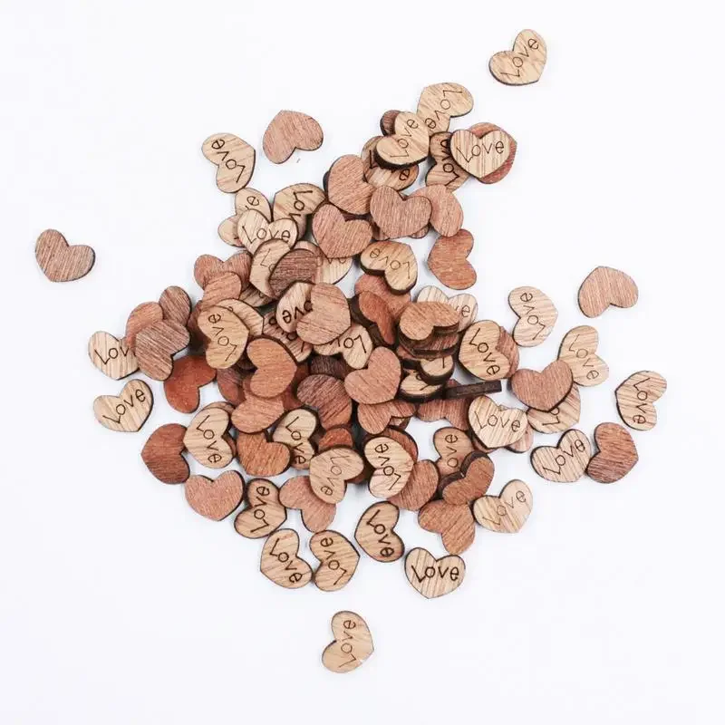 100Pcs Wooden Love Heart Shape for Weddings Art Craft Embellishment Sewing Decoration Buttons