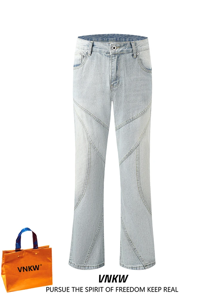 

Waed Light Blue American High Street Jeans Men's New 2024 Loose Straight Leg Long Pants Vibe Sle Jeans Youth Trend