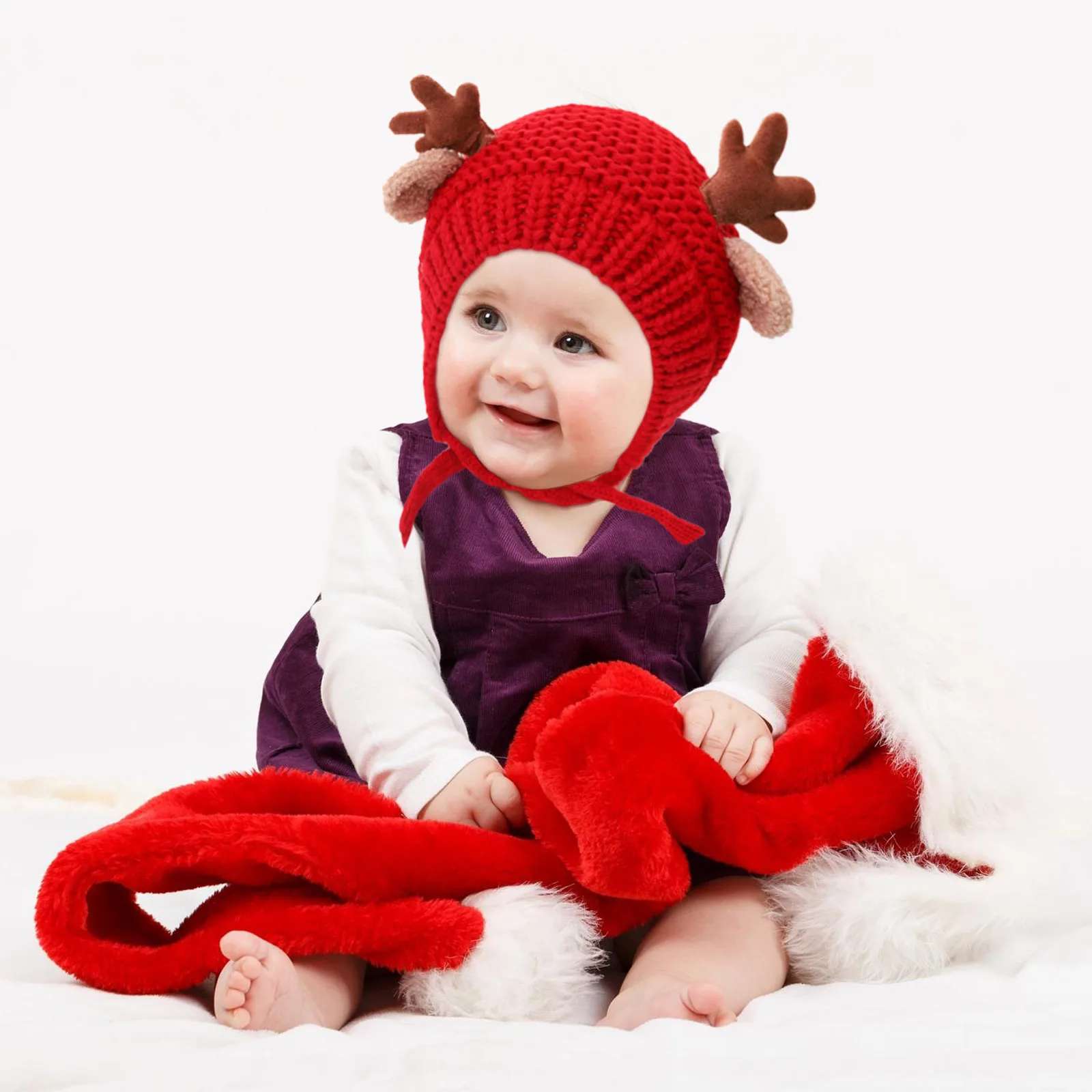 

1Pcs Xmas Antler Winter Hat Knitted Warm Baby Kid Hat Soft Cotton Lacing Design Ear Protection Christmas Outdoor Warm Cap