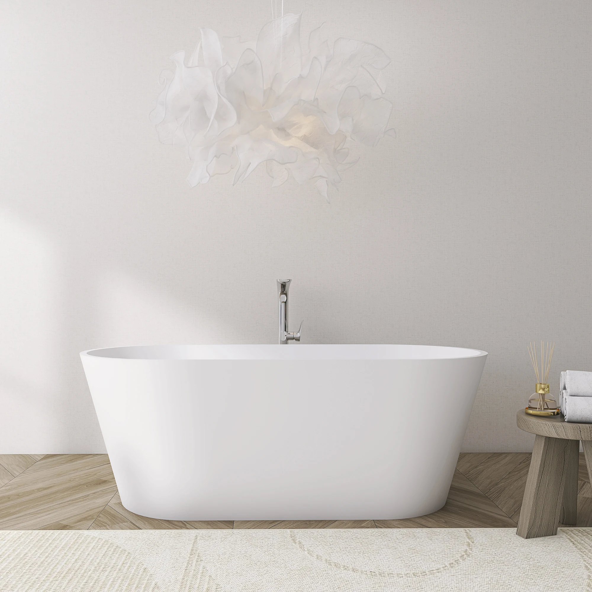 63 inch freestanding solid surface soaking bathtub for bathroom