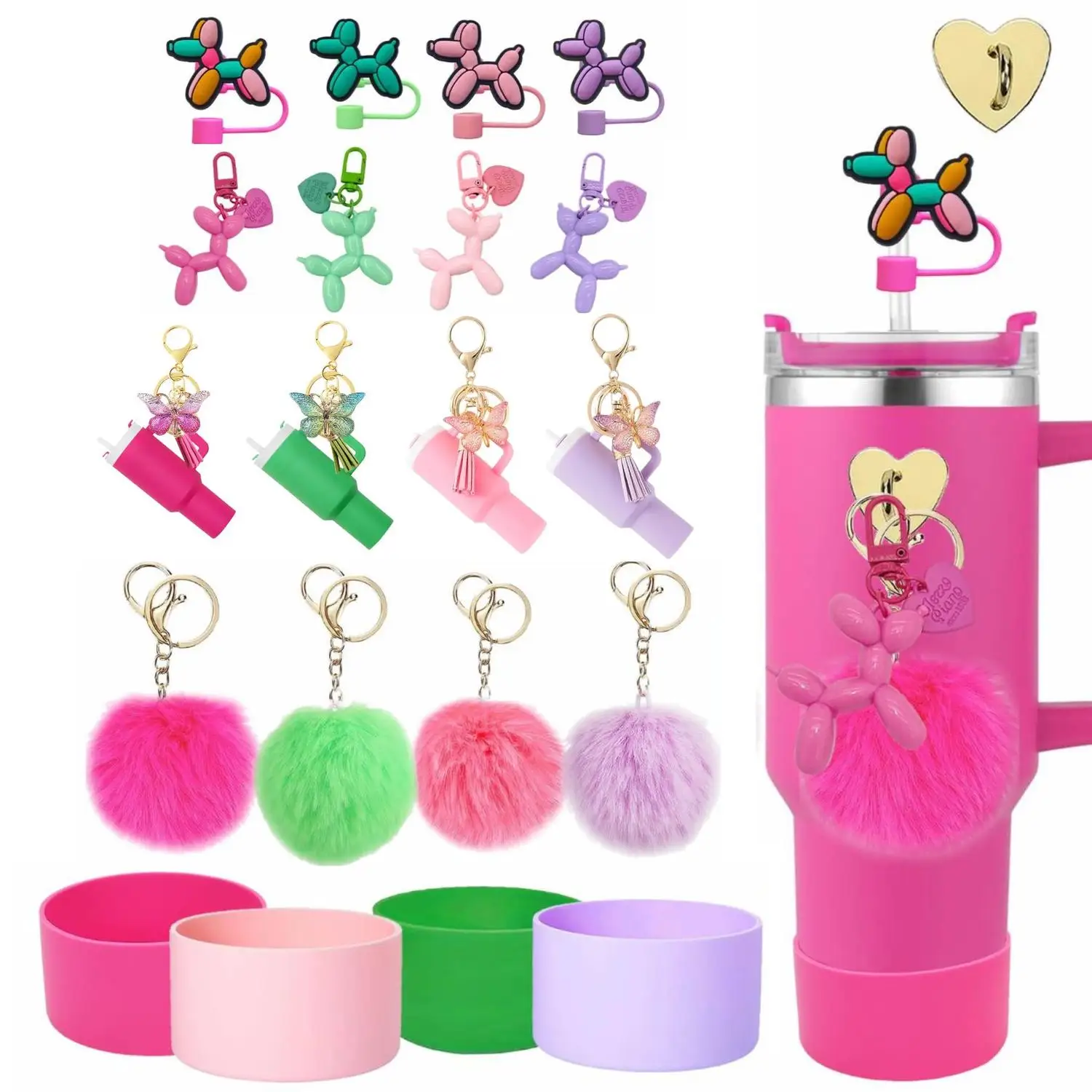 Cross-Border Squeaky Dog Straw Topper Pendants Plush Dust Plugs Keychains Soft Plush Dog Toy Cup Sleeves for Pets