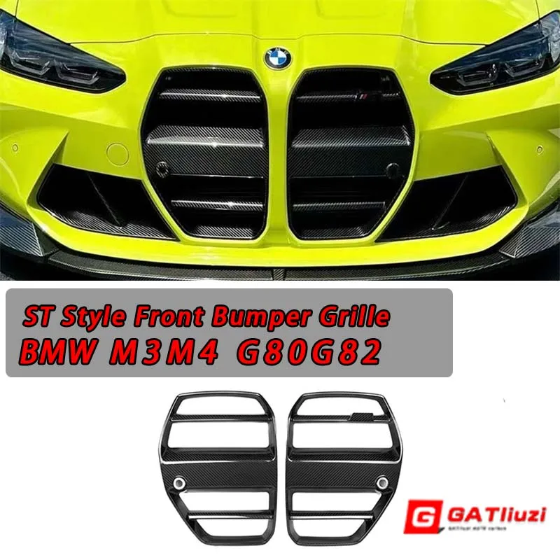 

Dry Carbon Fiber Front Bumper Grille Air Intake Racing Grills For BMW M3 M4 G80 G82 G83 2021-2023 ST Style Kidney Grille