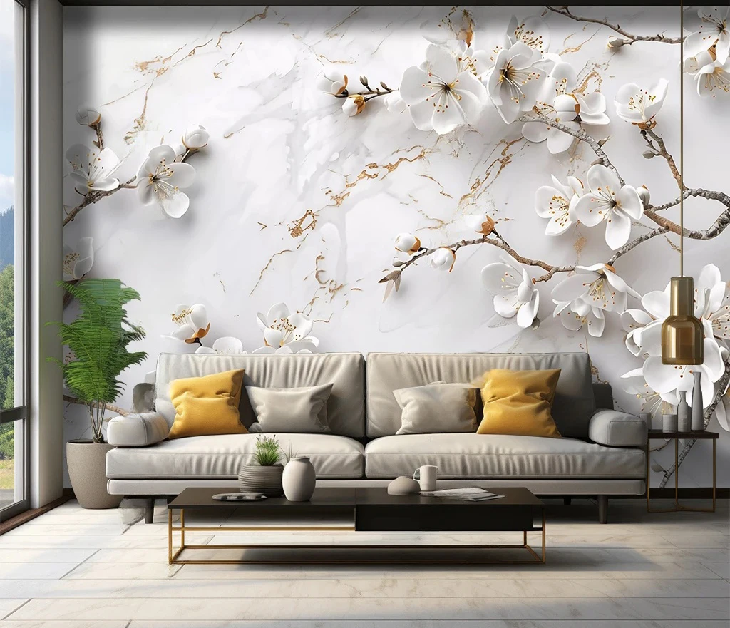 3D Wall Mural Wallpaper Creative Relief Chinese Flower Birds Wall Cloth Living Room Bedroom Sofa Backdrop Wall Home Decor Fresco