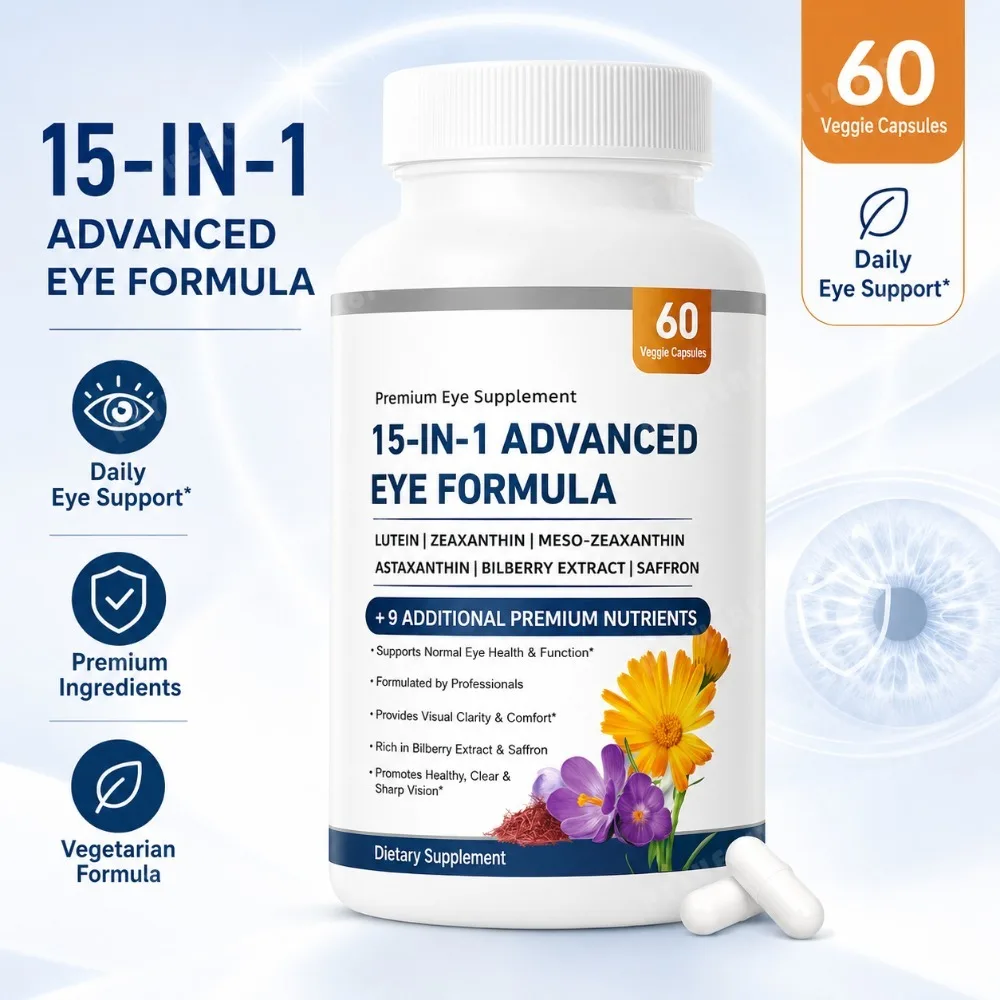

15-in-1 Advanced Eye Formula with Lutein, Zeaxanthin, Astaxanthin, Bilberry & Saffron, Visual Comfort Support, 60 Capsules