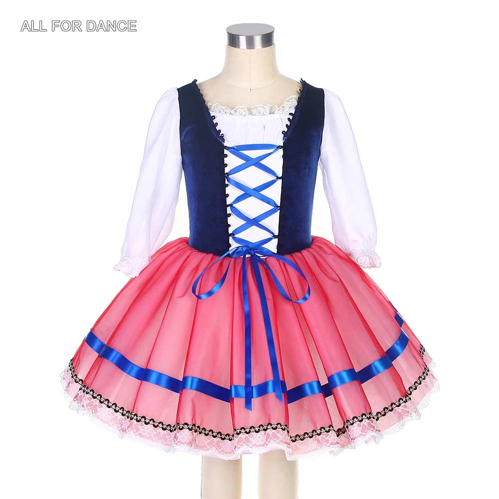 22025 Blue Stretch Velvet Leotard Attached 5 Layers Soft Tulle Tutu Skirt,Trimed With Blue Ribbon Girl&Women Ballet Dance Dress