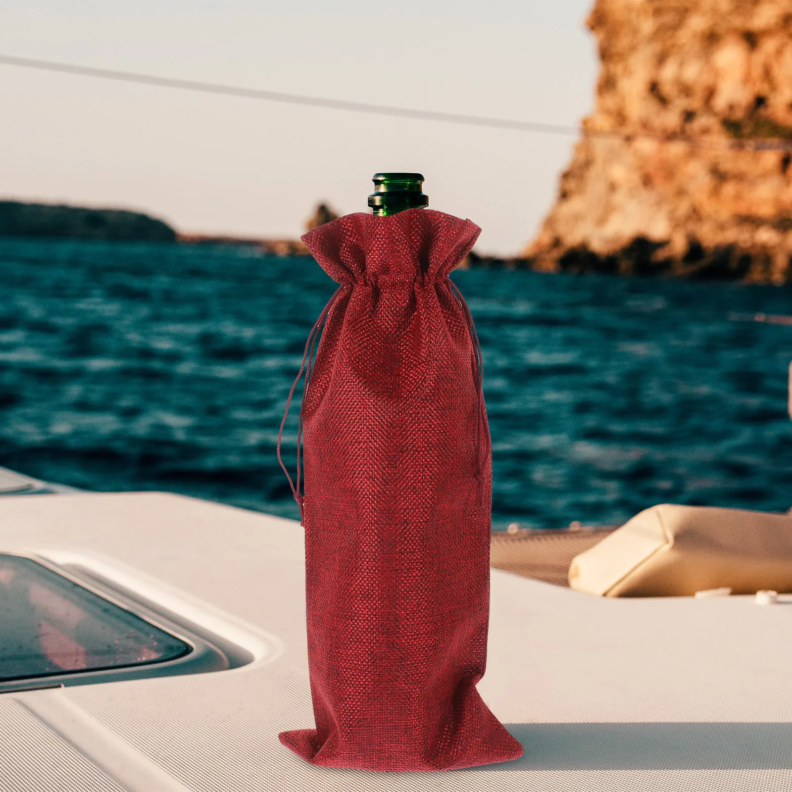 5 قطع من حقيبة زجاجات النبيذ غطاء برباط من الكتان الفاخر لهدايا الزفاف وعطلة عيد الميلاد وحقيبة النبيذ القابلة لإعادة الاستخدام