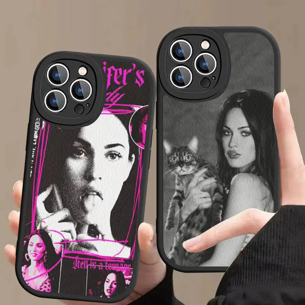 Funda de Cuero para Teléfono Megan F-Fox Vintage Beauty para iPhone 16 15 14 16E 13 12 11 Pro Max Plus