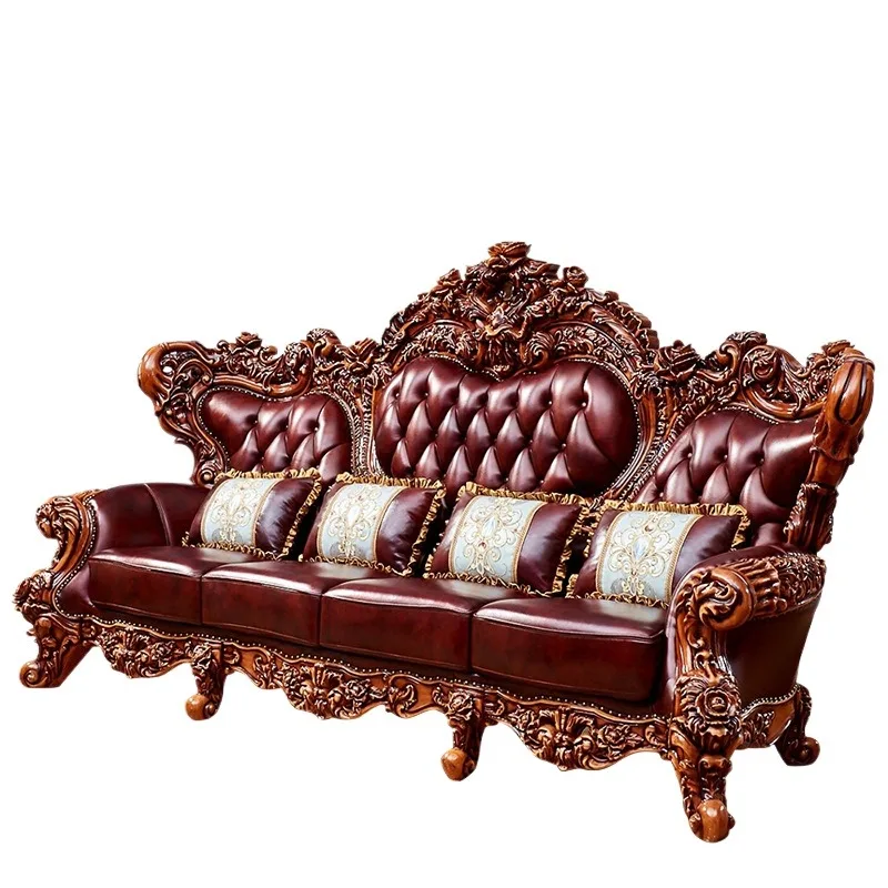 Villa antique living room solid wood carving flower size apartment 1234 sofa