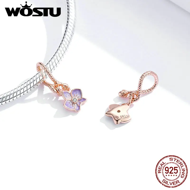 WOSTU Tree Of Life Silver Charms 925 Sterling Silver Flower Beads Enamel Pendant Jewelry Women Bracelet Necklace Fine Jewelry