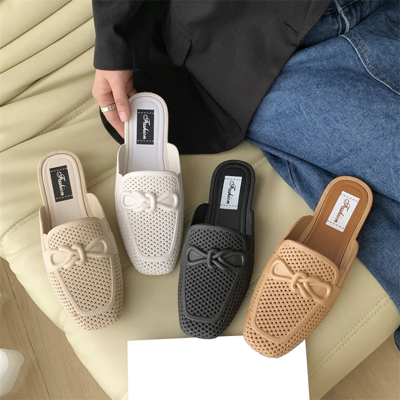 Women's PVC Fashion Half Slippers Summer Bow Casual Indoor And Outdoor Wear Flat Women's Shoes