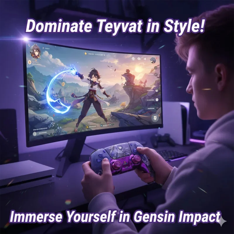 

PS5 DIY Purple Handle Genshin Impact Controller Raiden Shogun Replacement Shell DualSense Beelzebul Replacement Case Accessories