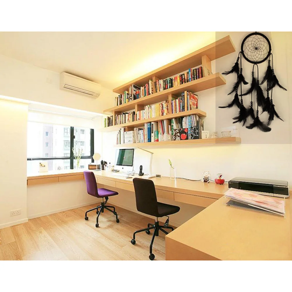 

Wall Hanging Dreamcatcher Handmade Black 11Cm Diameter 40-50Cm Long Acrylic Lint Beads Decorated Boho Home Decor Gift Idea