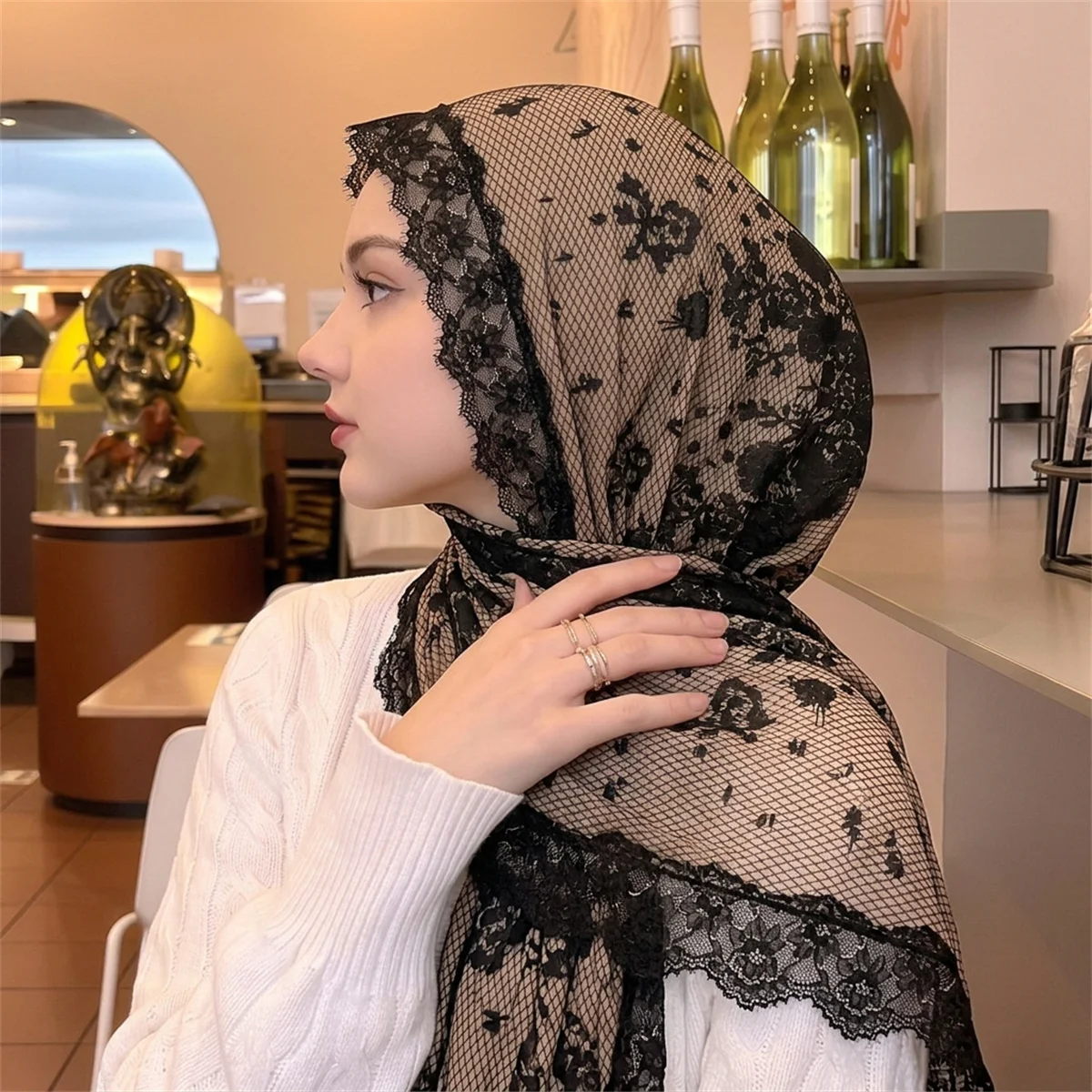 Modischer Kopfwickel mit Spitz – Street Fashion Hijab Bewertung und Preis
