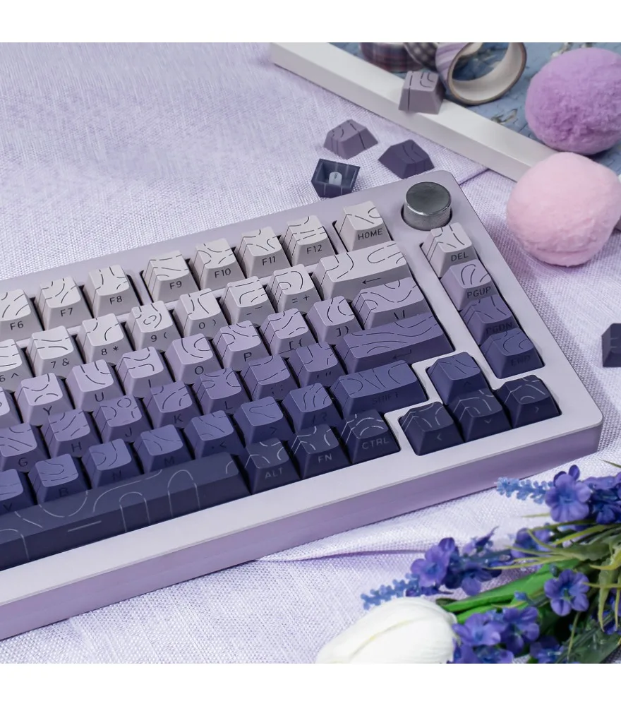 Purple contour line gradual change side through keycap 133 key PBT sublimation original Wooting mechanical keyboard