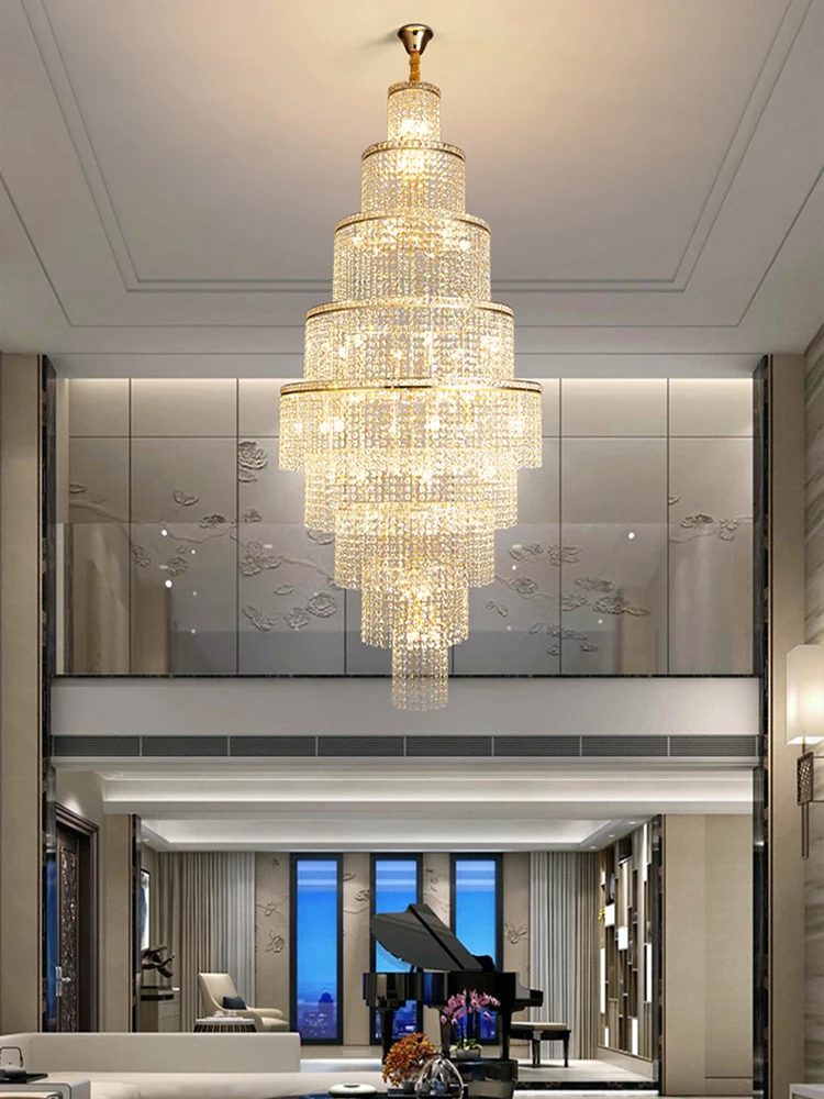 

New Design Large Decorative High Ceiling Living Room Golden Chandelier Staircase Modern Luxury High Quality Crystal Chandelier