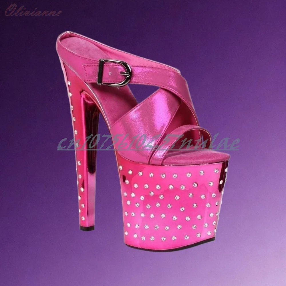 Glitter Pink Crydtals Design Platform Slippers Open Toe Sexy Pole Dance Performance Stage Women Dance Shoes 2026 New Para Mujere