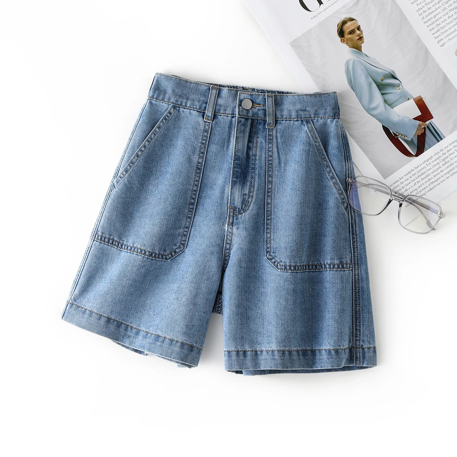 

2024 Women's Casual Denim Shorts Summer New Blue Fashion Jeans Pantalones for Women with Pocketed