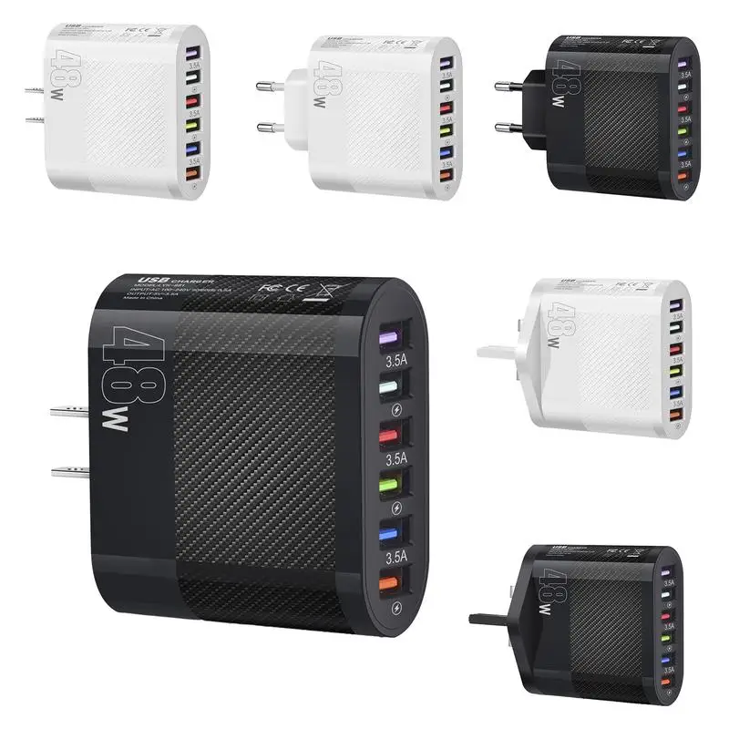 48W 6 Ports USB Charger QC3.0 Fast Charging Quick Charger For Samsung S23 S22Xiaomi Mobile Phone Charge Adapter 6 In 1