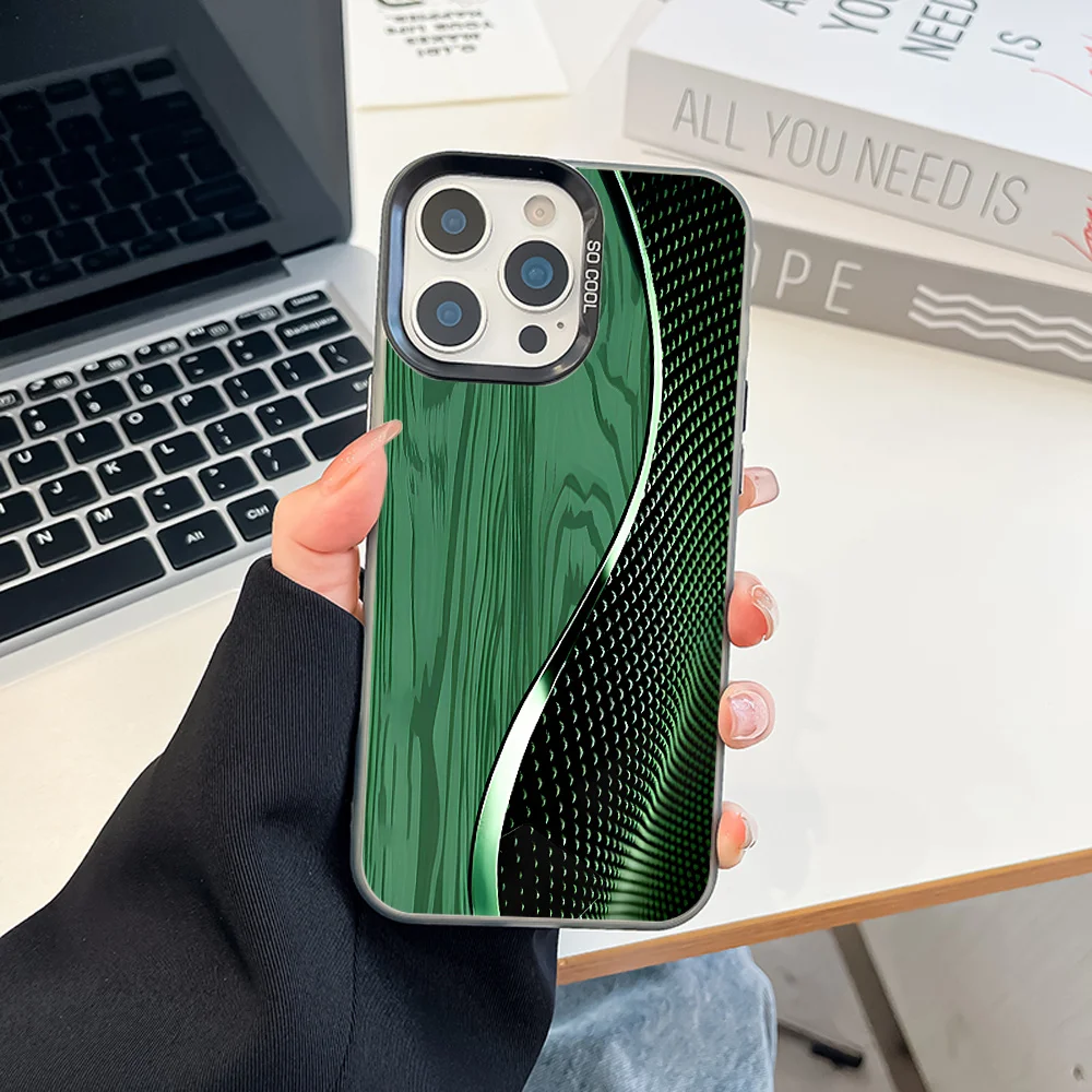 

Green design pattern phone case for iPhone 16 15 14 13 12 11 Pro/ Max/Plus shock-proof rear cover anti-fingerprint