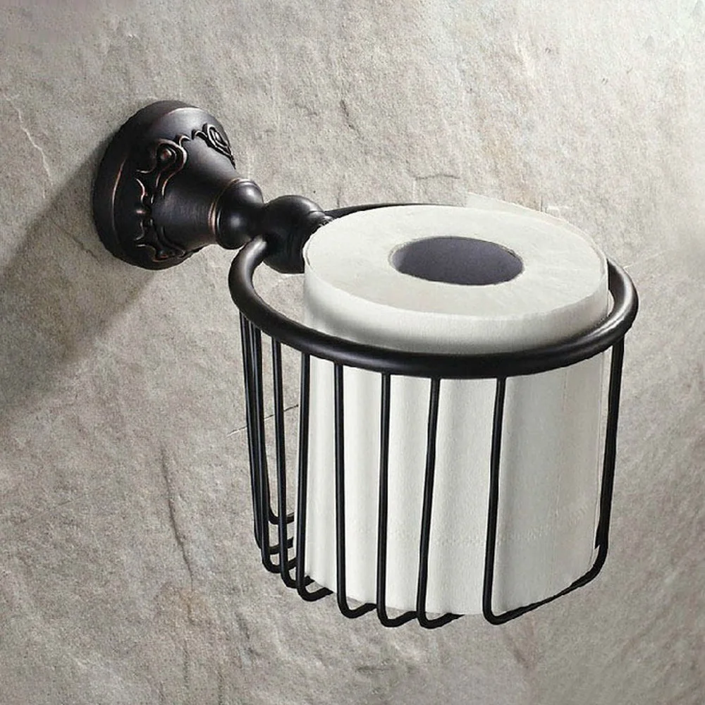 

Paper Holders Black Oil Brass Wall Mounted Toilet Paper Roll Tissue Basket Bathroom Accessories Bba444