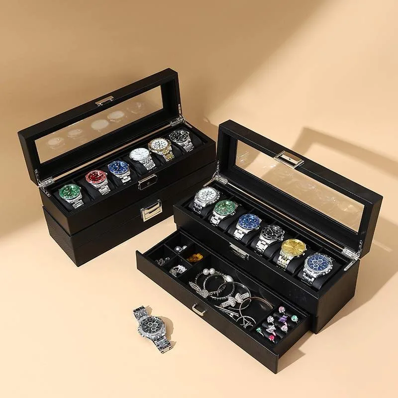 

Luxury New 2-Tier Watch Box Drawer Display Case Organizer with Clear Lid Earrings Jewelry Necklaces Storage Gift Showcase