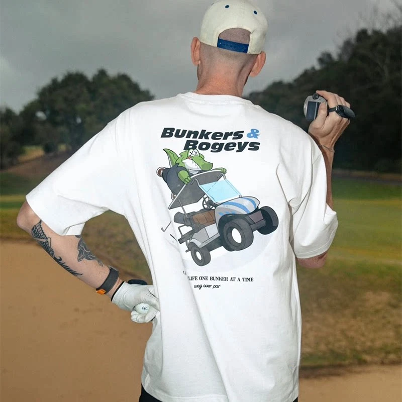 Cartoon Alligator Golf Cart Back Outdoor Casual Trendy Brand Graphic Tee Cotton Mens Womens T-Shirt Summer Streetwear