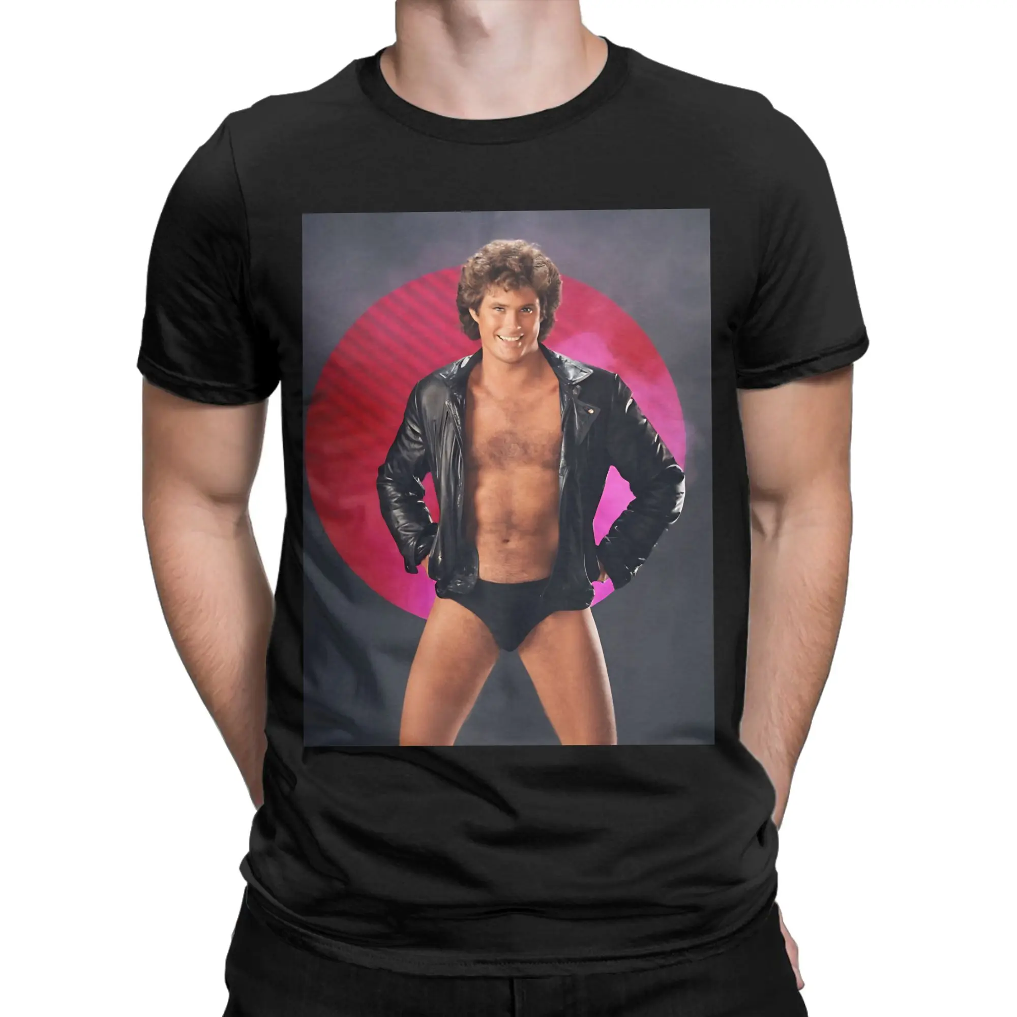 Neuartiges David Hasselhoff T-Shirt für Herren, Rundhalsausschnitt, 100 % Baumwolle, kurzärmelig, Geschenkkleidung