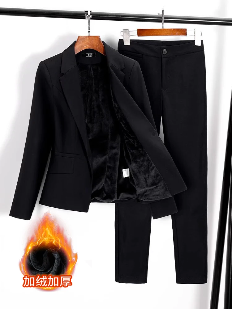 

Black Velvet Suit for Women Autumn and Winter 2025 New Thickened Professional Formal Work Clothes Winter Suit Jacket