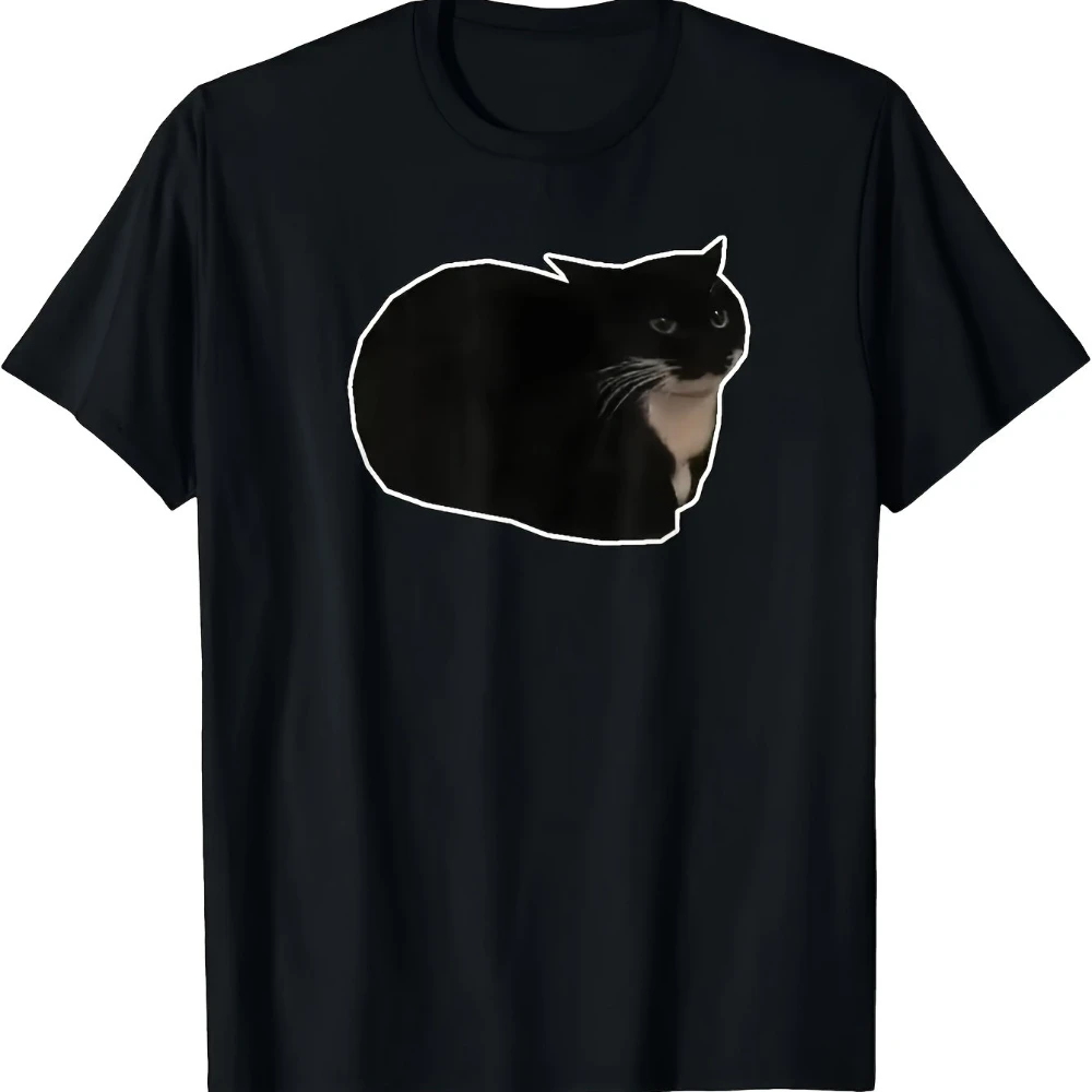 Black T-Shirt Featuring Rotating Pattern with Classic Tabby Cat Design Short Sleeves Streetwear Men's T-shirts for Summer