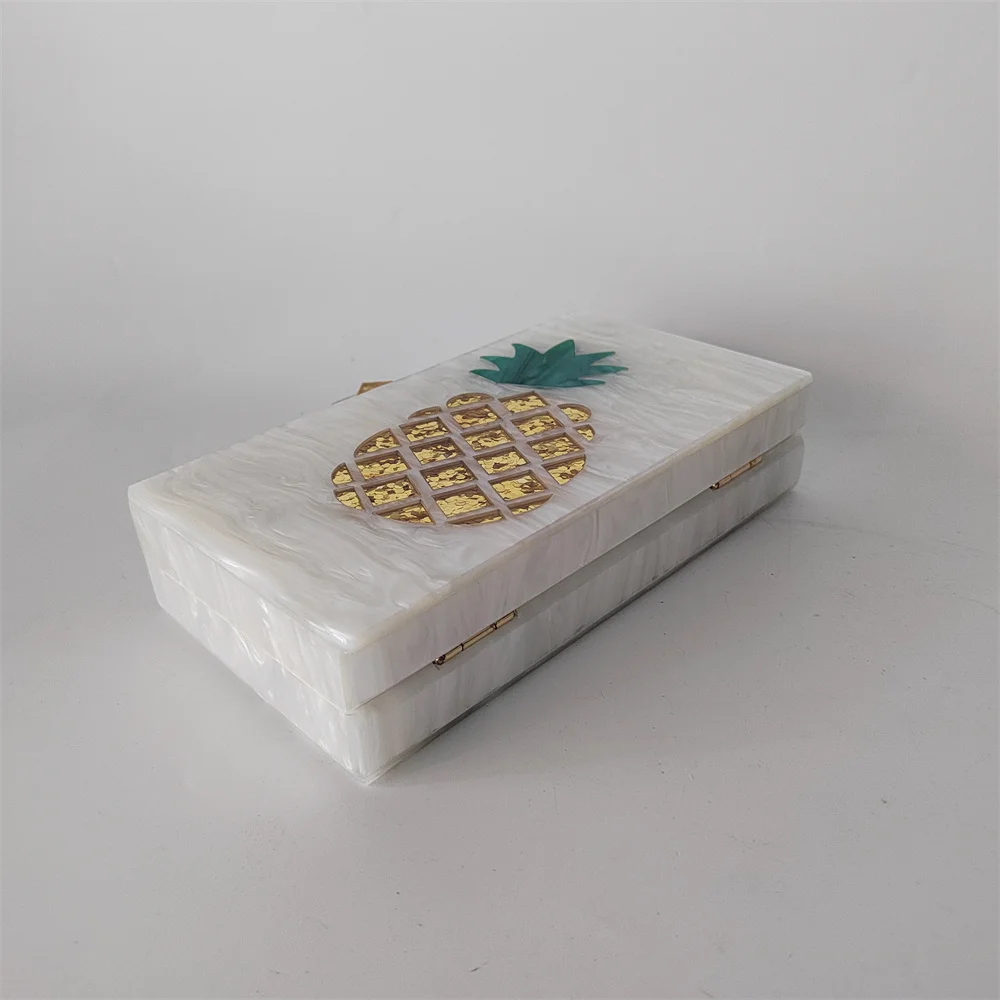 Perla marmo bianco ananas stampa scatola acrilica fatta a mano borsa stretta da sera marca Chia donne partito piccola borsa regalo borse