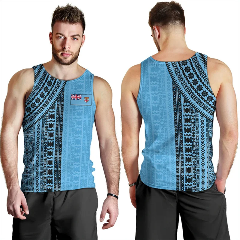 Harajuku New 3D Printing Polynesian Fiji Flag RugbyTank Top Fijian Tapa Style Emblem Graphic Tank Tops Men Vintage Cool Clothes
