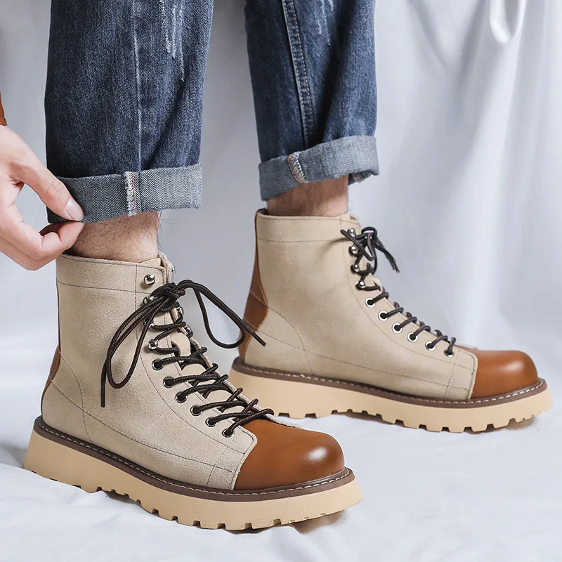 

Handmade Autumn Winter Vintage Men Boots High Quality Cow Suede Dress Leather Shoes Tooling Platform Boots Desert Work