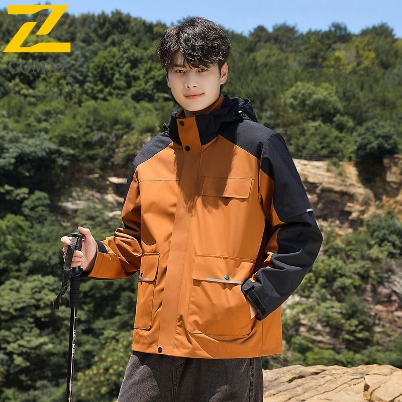 

COMXZ 2025 Men Women Couple Waterproof Windproof Jacket Autumn Outdoor S 8XL Youth Oversize Hooded Lightweight Coat