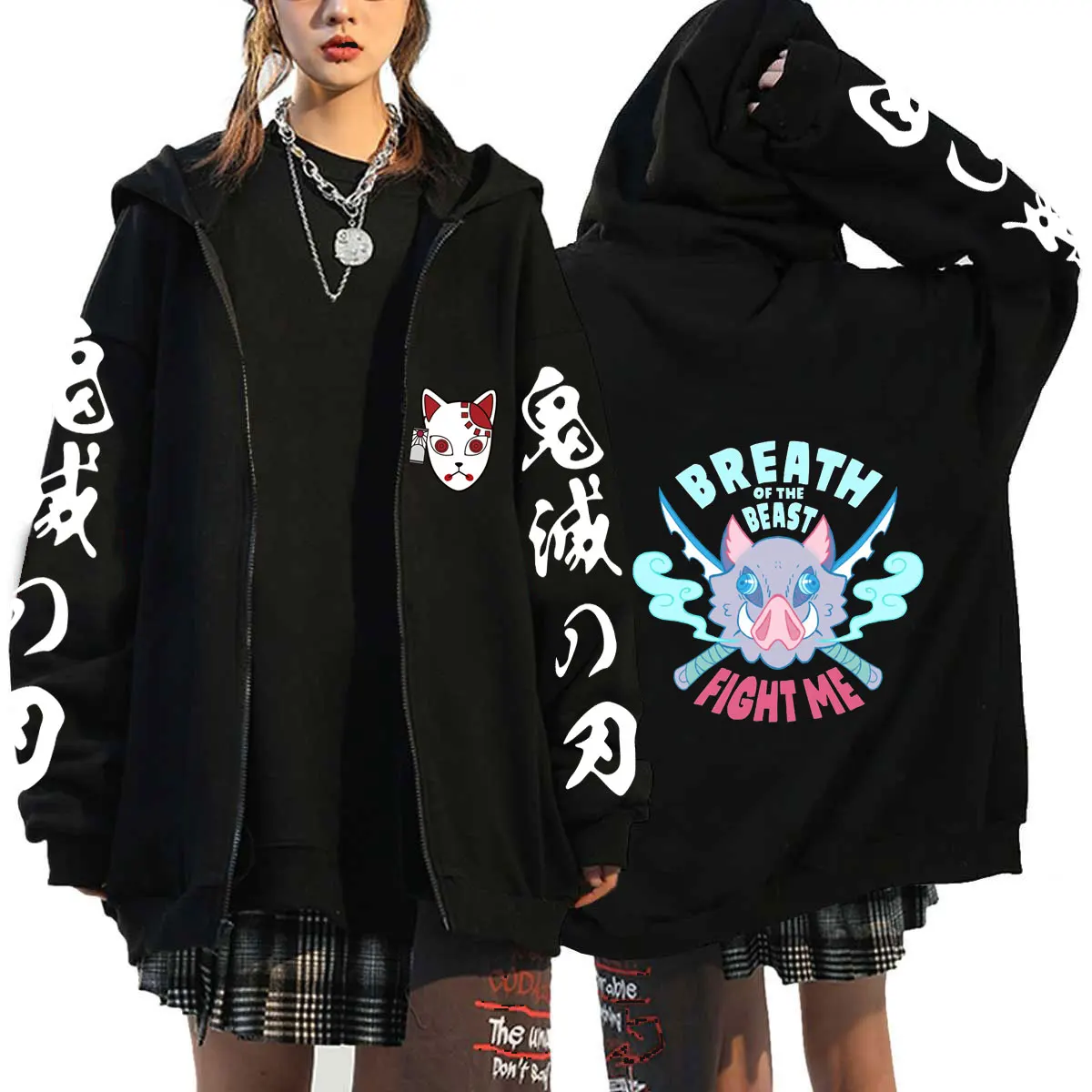 Kochou Shinobu Zipper Hoodie Manga Winter Autumn Spring Casual Jacket Sweatshirt Harajuku Demon Slayer Kimetsu No Yaiba Coats