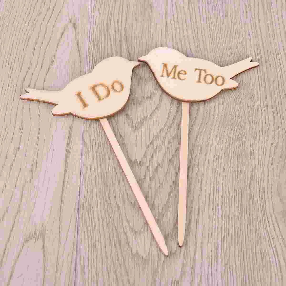 2 Pcs Country Decor Anniversary Cake Topper Woman Wood Wooden Toppeer Bridegroom