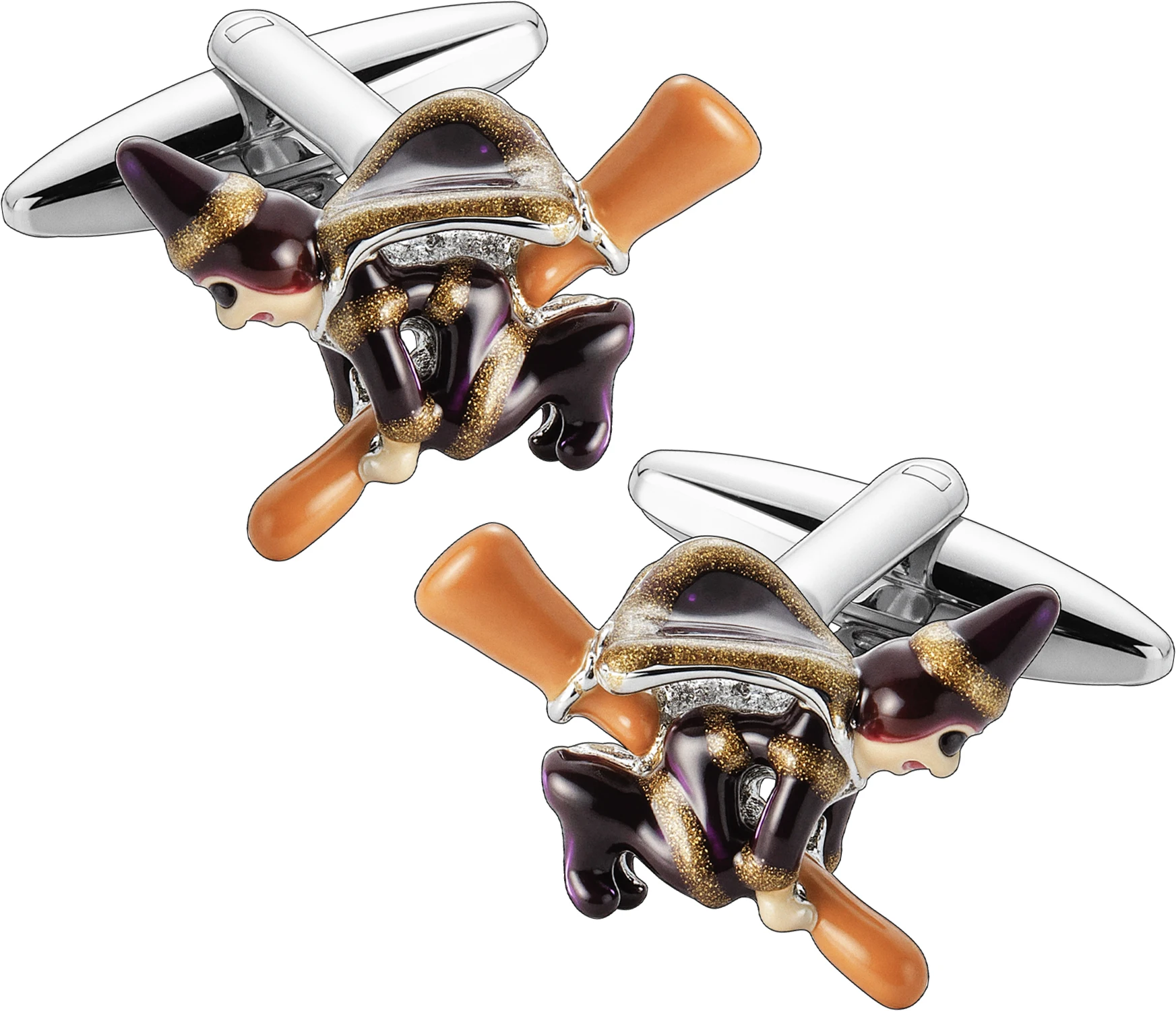 Hawson Pumpkin & Witch Cuff Links Men's Halloween Style Enamel Cufflinks Novelty Magic Tie Accessory for Party Formal Shirts