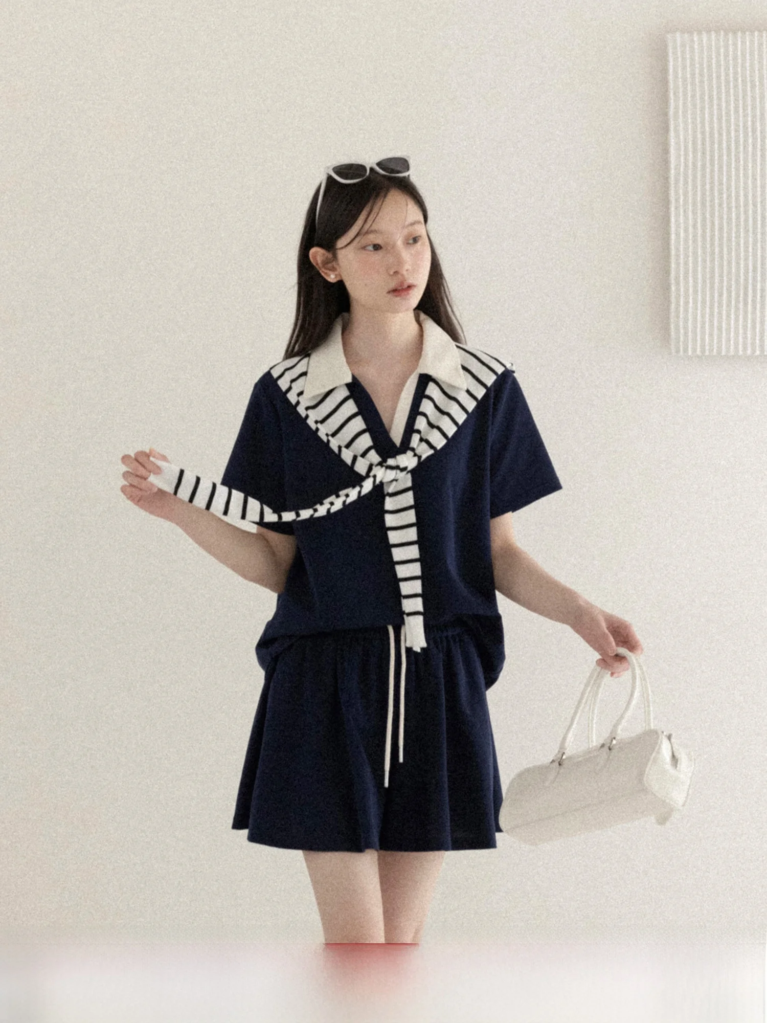 

Spring Fashion Set Women's Short Sleeve T-Shirt with Shawl A-Line Skirt Two-Piece Casual Wear Cotton Blend Elastic