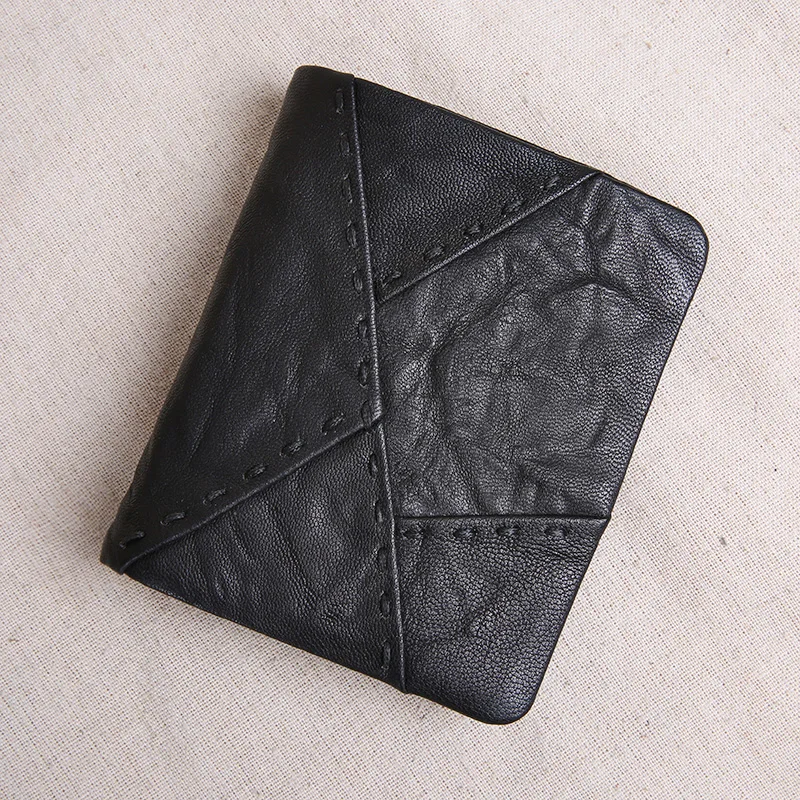 Organizers designers handmade genuine leather stitching men short wallet fashion vintage luxury cow leather ID cardholder purse